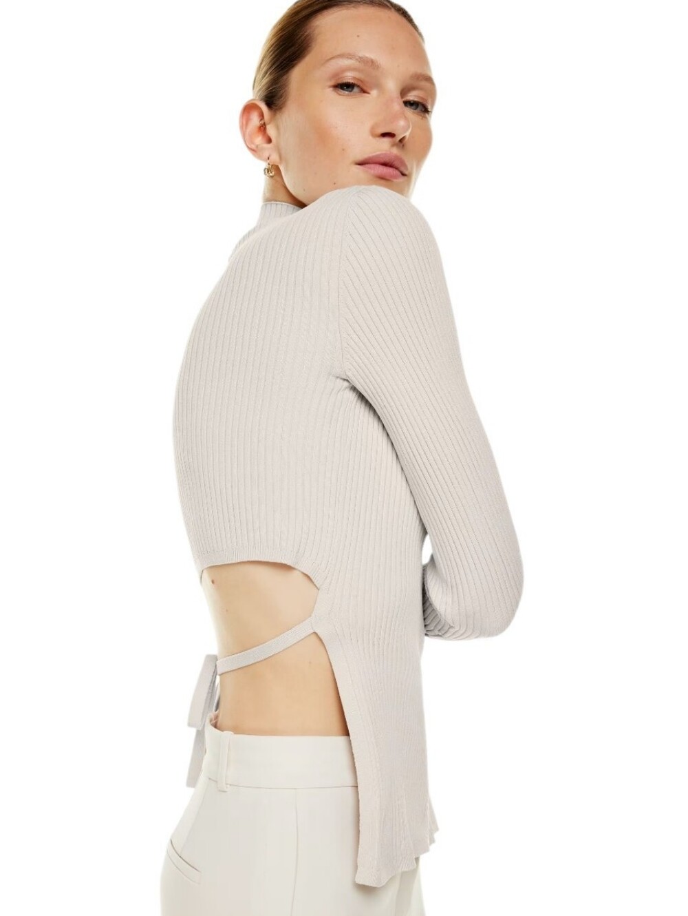 Aritzia Babaton Sculpt Knit Tie-Back Longsleeve Sweater